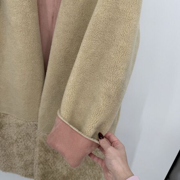 Zara Tan Faux Suede Teddy Sherpa Jacket Coat Oversized Size Large Pink - Picture 8 of 11